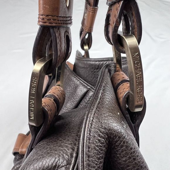 Michael by Michael Kors Brown Pebbled Leather Gold Tone Shoulder Bag Large Purse - Picture 5 of 16